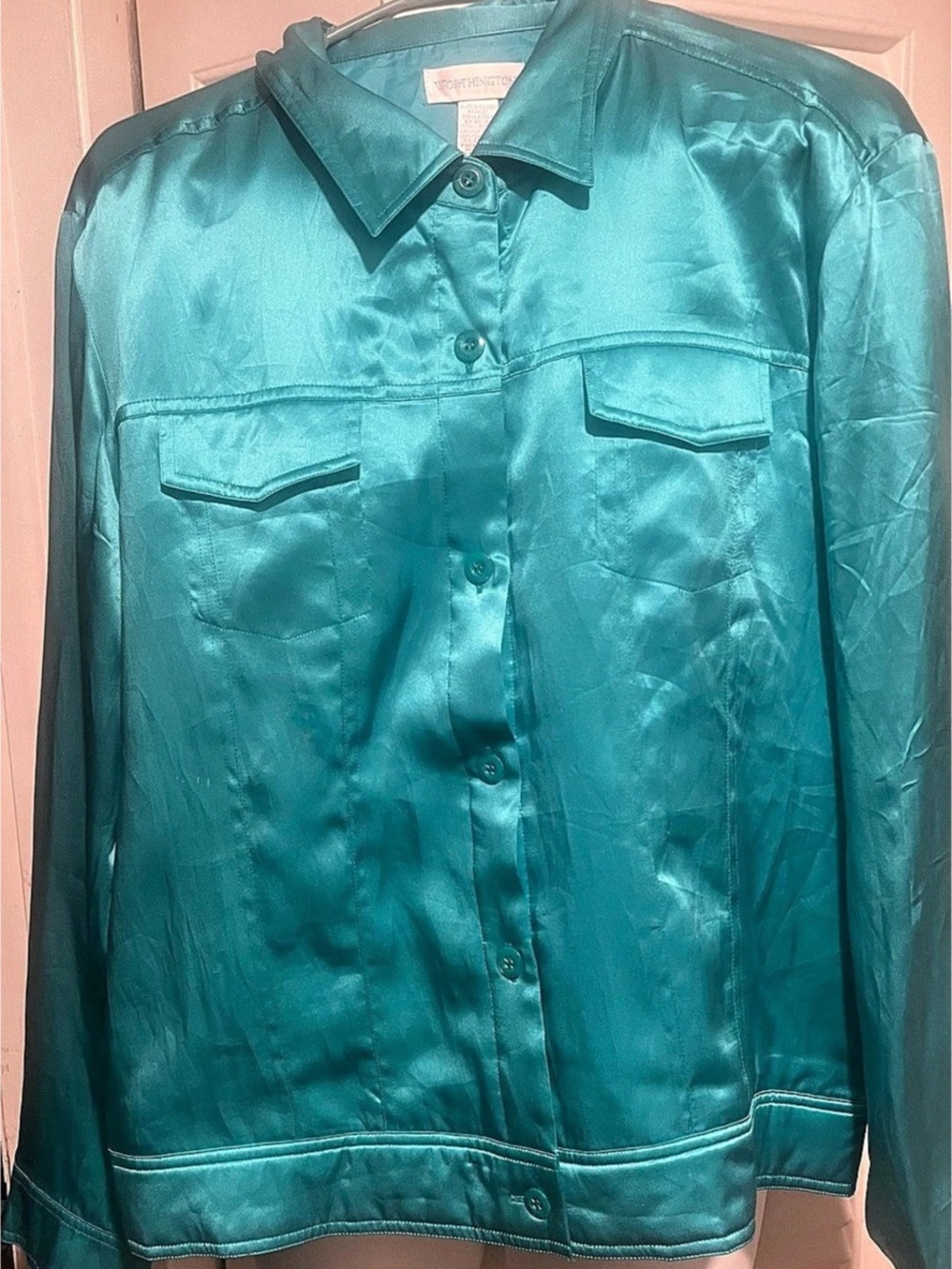 Worthington Satin-Look Button Front Jacket in Blue